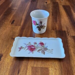 Vintage Rose Trinket Dish And Rose Cup Set